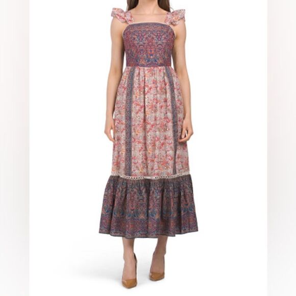 NWT HAUTE HIPPIE Paisley Embroidered Tiered Ruffle Maxi Dress - Picture 2 of 16
